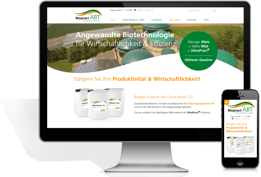 Biopract ABT Website als Desktop und als mobile Version